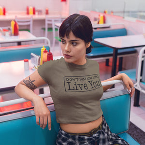 Don't Just Live Life Signature Crop Top Navy Green Heather